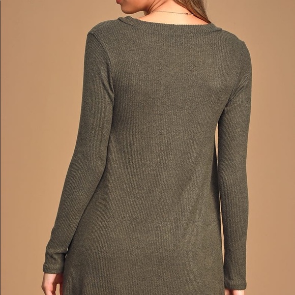 Sweet Comfort Olive Green Button-Front Dress - Picture 2 of 6